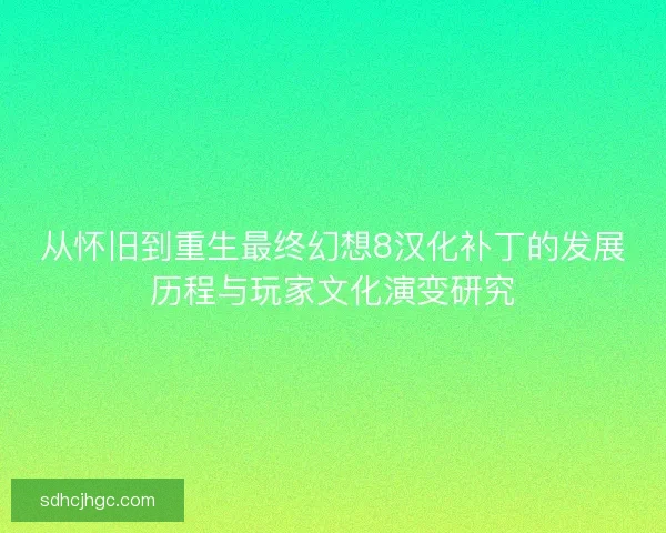 从怀旧到重生最终幻想8汉化补丁的发展历程与玩家文化演变研究 从怀旧到重生最终幻想8汉化补丁的发展历程与玩家文化演变研究